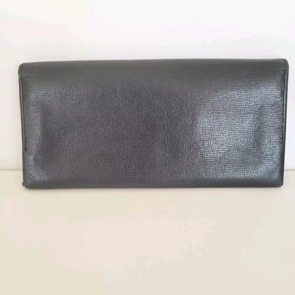 Perry Ellis Bifold Leather Black Wallet Long Slim Envelope Logo Card Check Holde